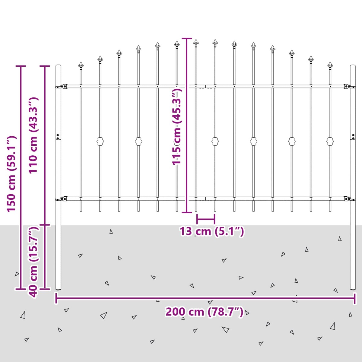 vidaXL Φράχτης με Σπίθες ASTEN 200 x 150 cm Μαύρο