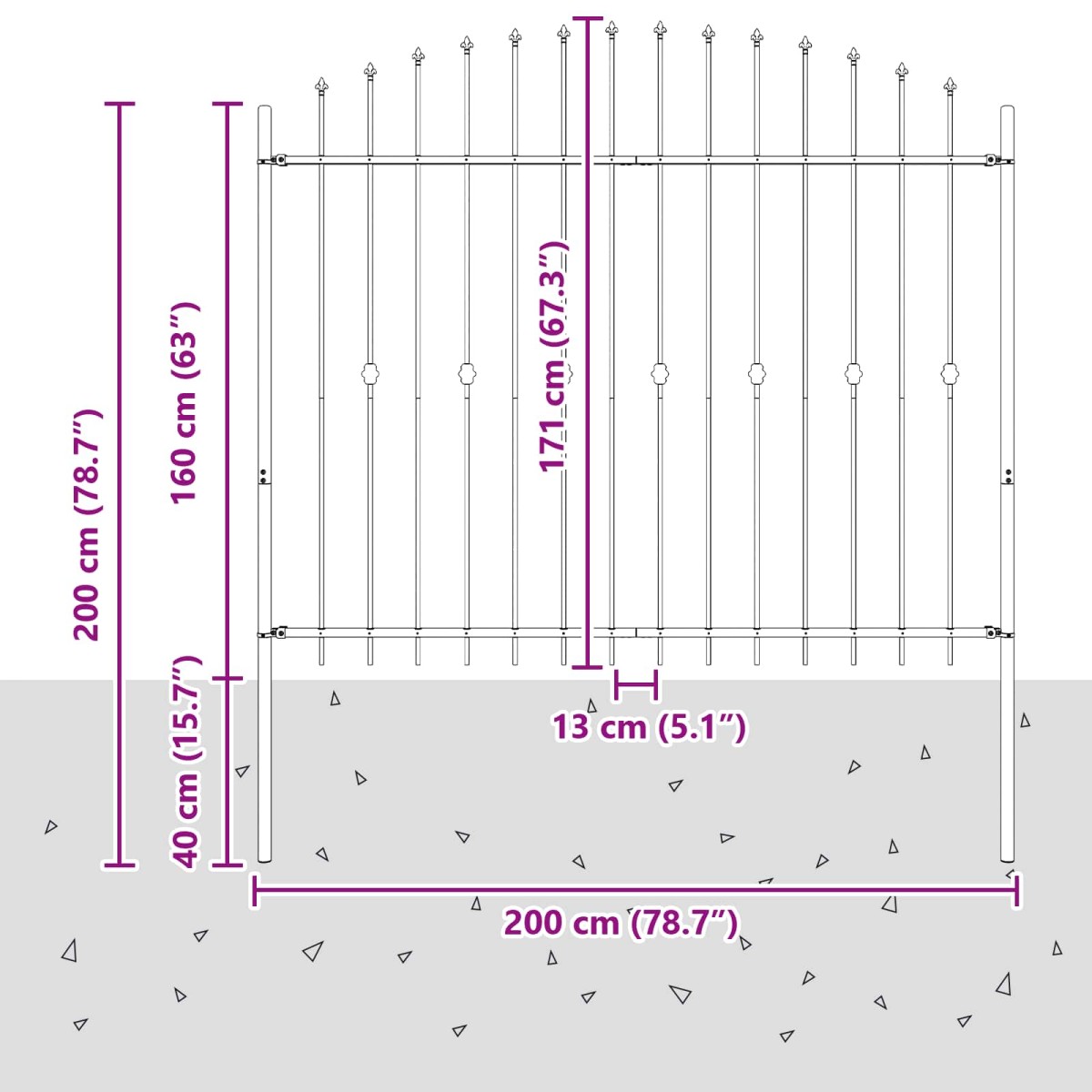 vidaXL Φράχτης με Σπίθες ASTEN 200 x 200 cm Μαύρο