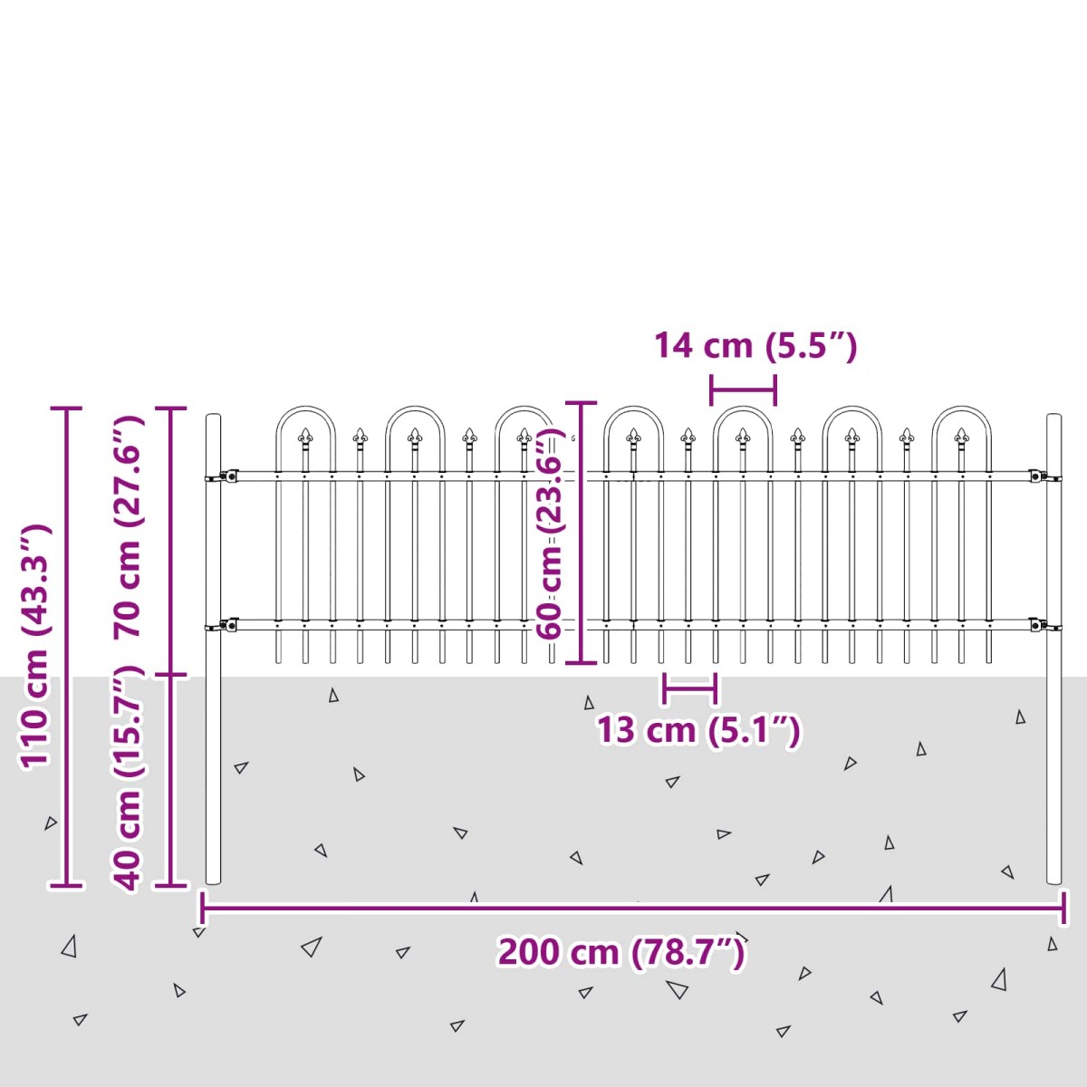 vidaXL Φράχτης Καμάρας με Άκρες DRONTEN 200 x 110 εκ Μαύρο