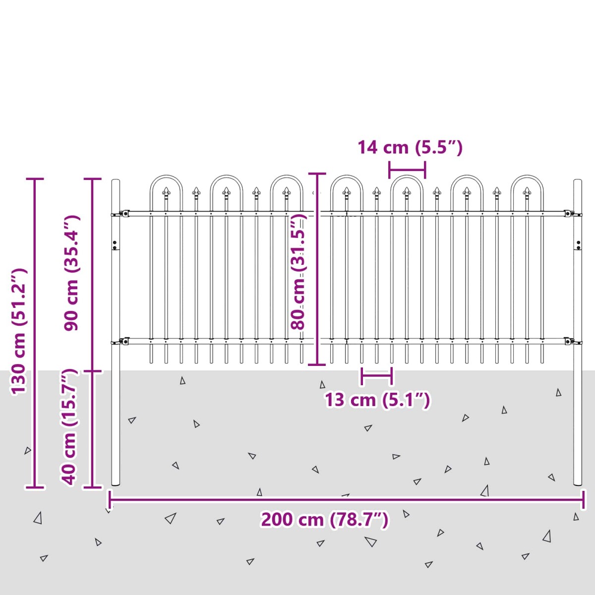 vidaXL Φράχτης Καμάρας με Άκρες DRONTEN 200 x 130 εκ Μαύρο