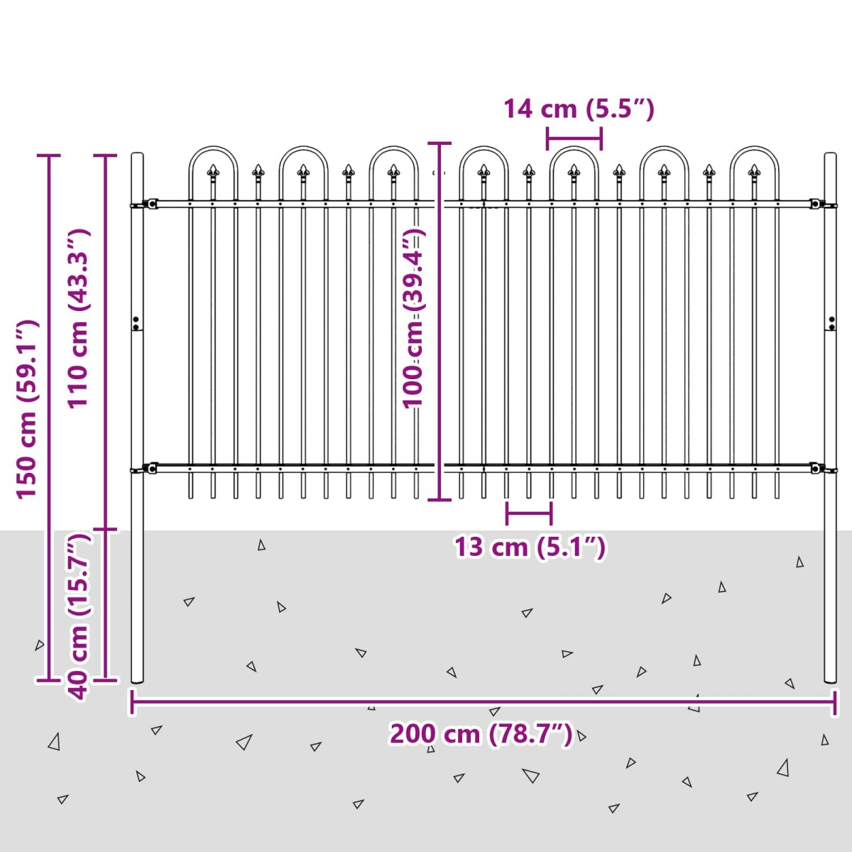 vidaXL Φράχτης Καμάρας με Άκρες DRONTEN 200 x 150 cm Μαύρο