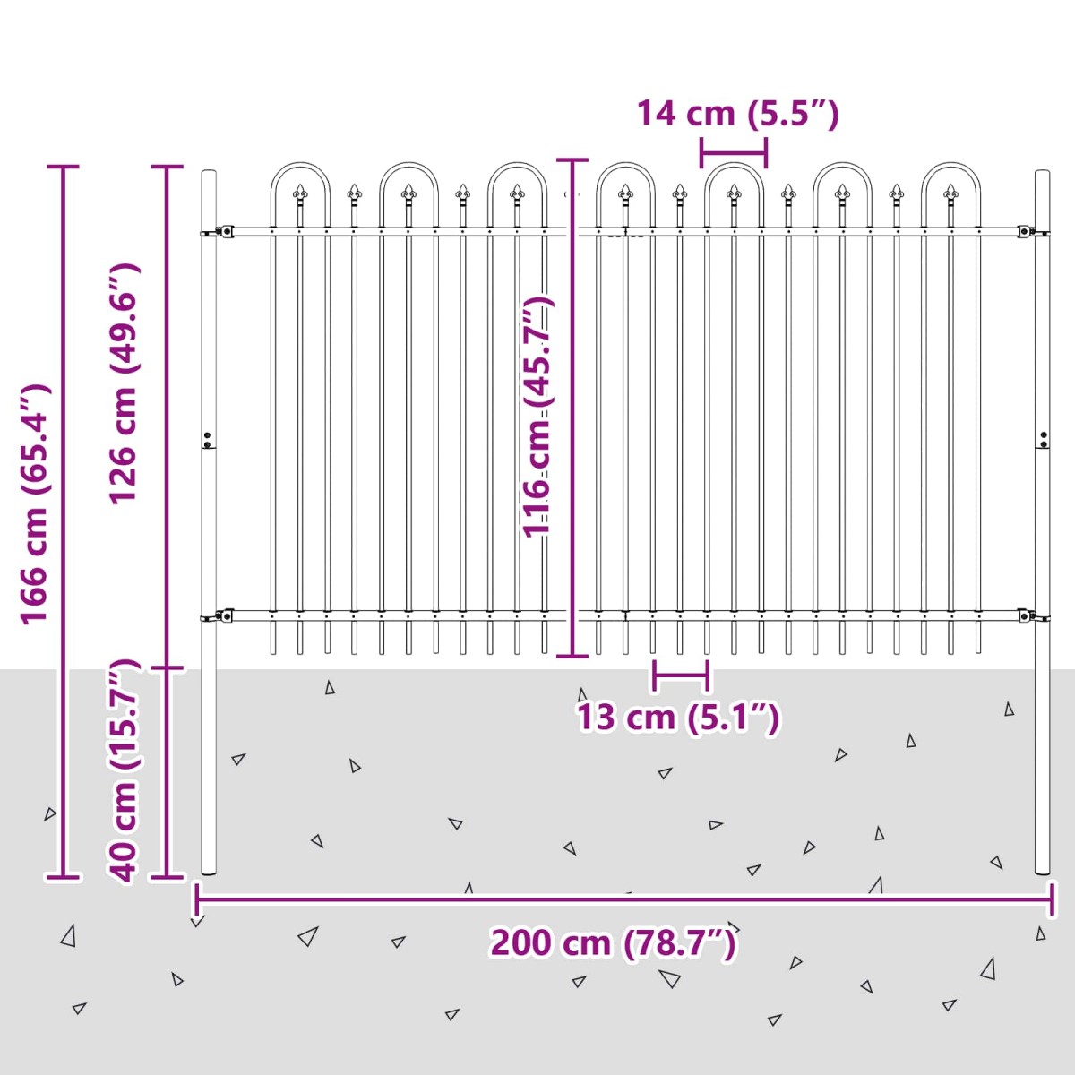 vidaXL Φράχτης Καμάρας με Άκρες DRONTEN 200 x 166 εκ Μαύρο