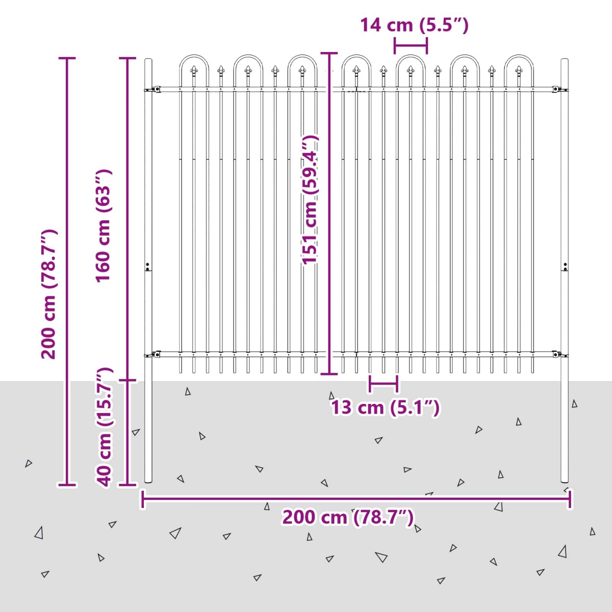 vidaXL Φράχτης Καμάρας με Άκρες DRONTEN 200 x 200 cm Μαύρο