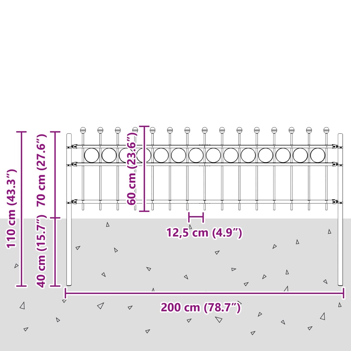vidaXL Δαχτυλίδι φράχτη TILBURG 200 x 110 εκ Μαύρο