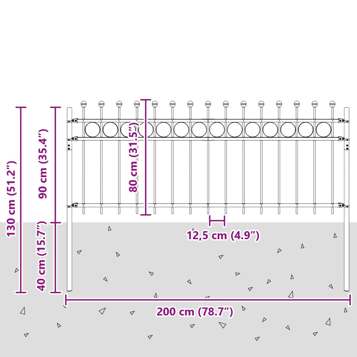 vidaXL Δαχτυλίδι φράχτη TILBURG 200 x 130 εκ Μαύρο