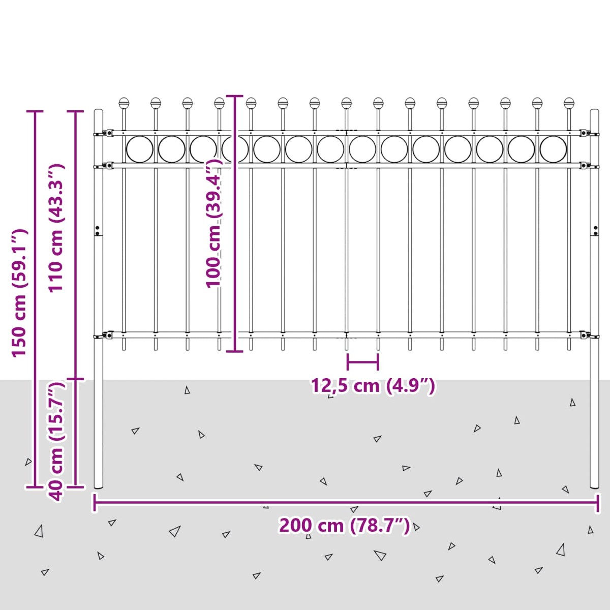 vidaXL Δαχτυλίδι φράχτη TILBURG 200 x 150 cm Μαύρο