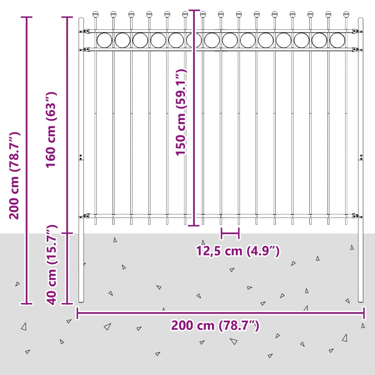 vidaXL Δαχτυλίδι φράχτη TILBURG 200 x 200 cm Μαύρο