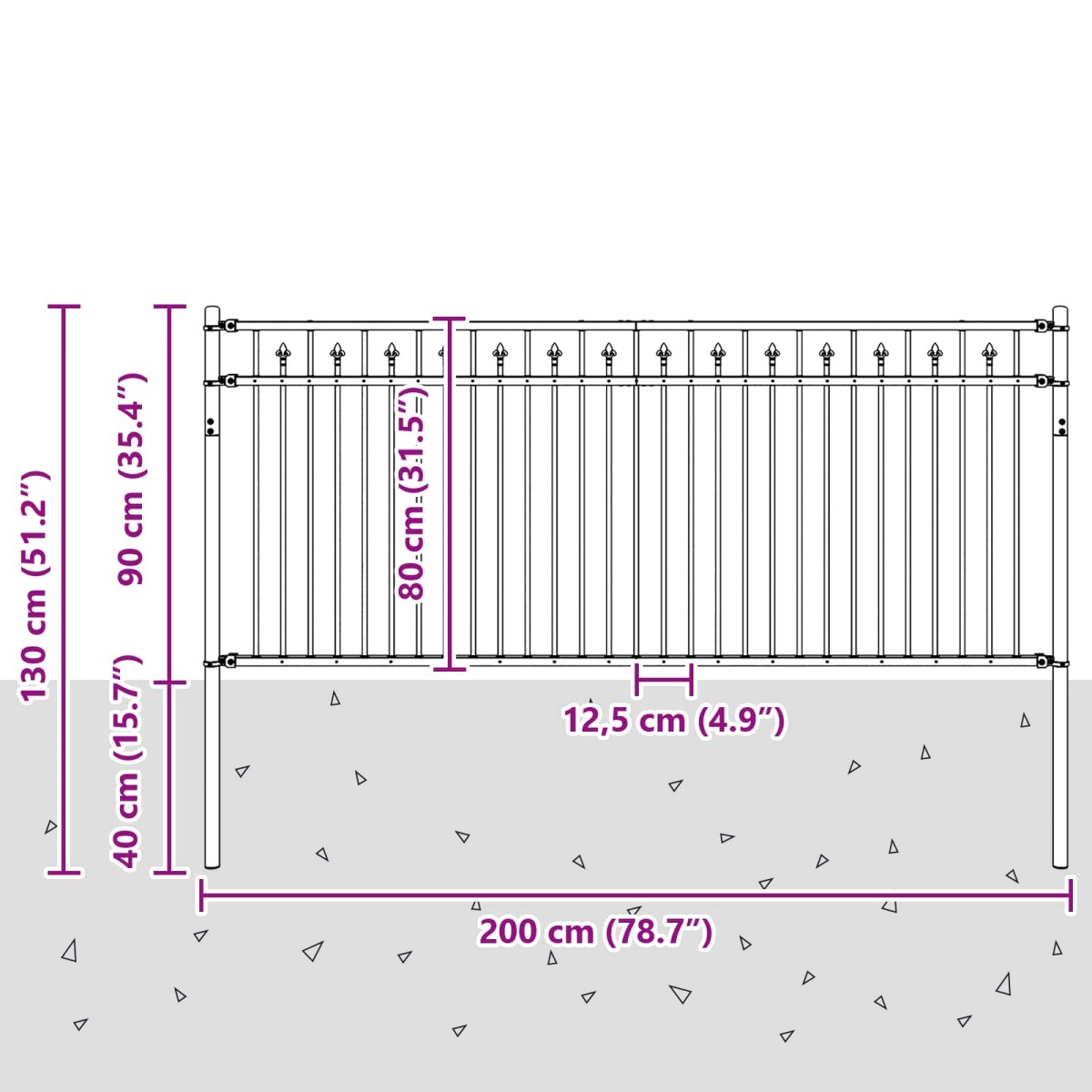vidaXL Φράχτης με Άκρες BAARLO 200 x 130 εκ Μαύρο