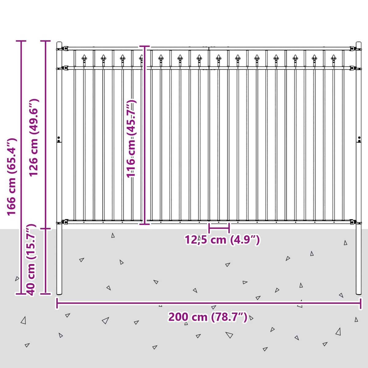 vidaXL Φράχτης με Άκρες BAARLO 200 x 166 εκ Μαύρο