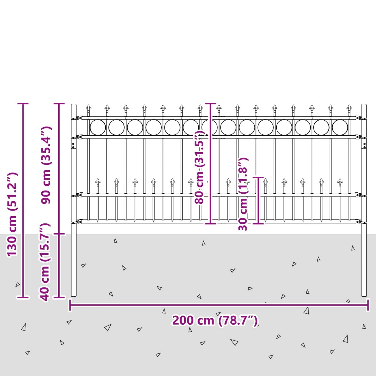 vidaXL Φράχτης Σπάικ Ρινγκ HORST 200 x 130 εκ Μαύρο