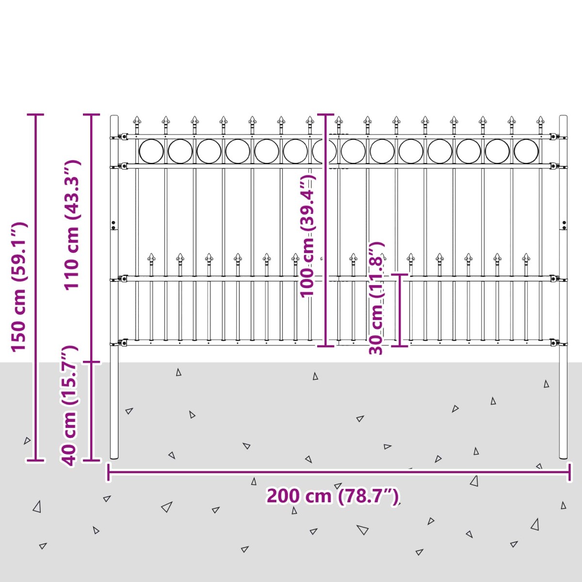 vidaXL Φράχτης Σπάικ Ρινγκ HORST 200 x 150 cm Μαύρο