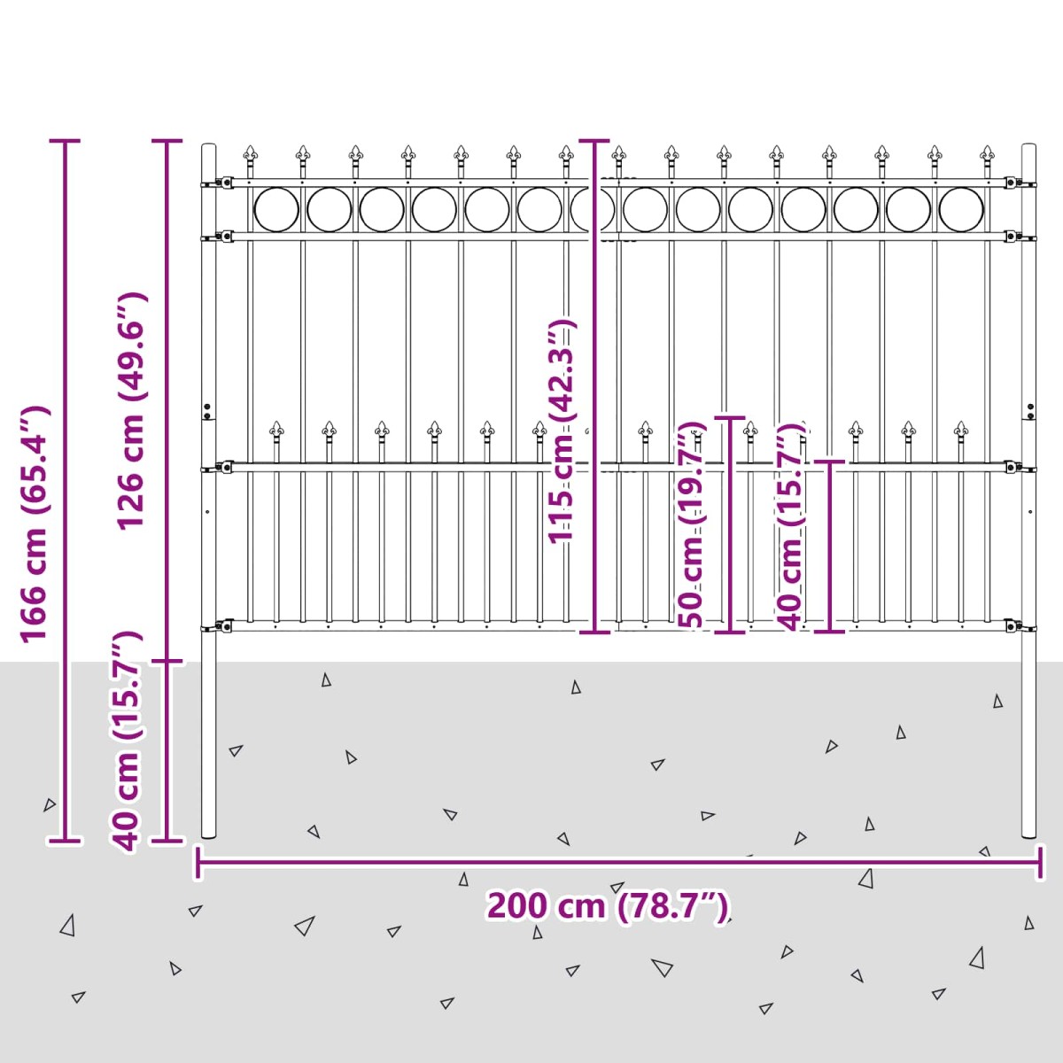 vidaXL Φράχτης Σπάικ Ρινγκ HORST 200 x 166 εκ Μαύρο