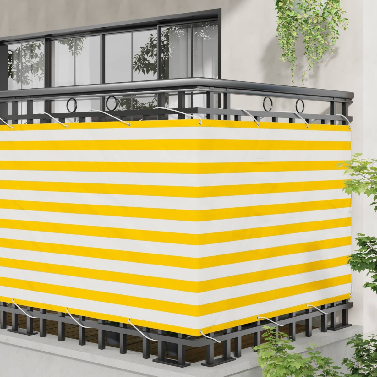 vidaXL Οθόνη Μπαλκονιού Κίτρινο και Λευκό 110 x 1000 εκ Ύφασμα Όξφορντ