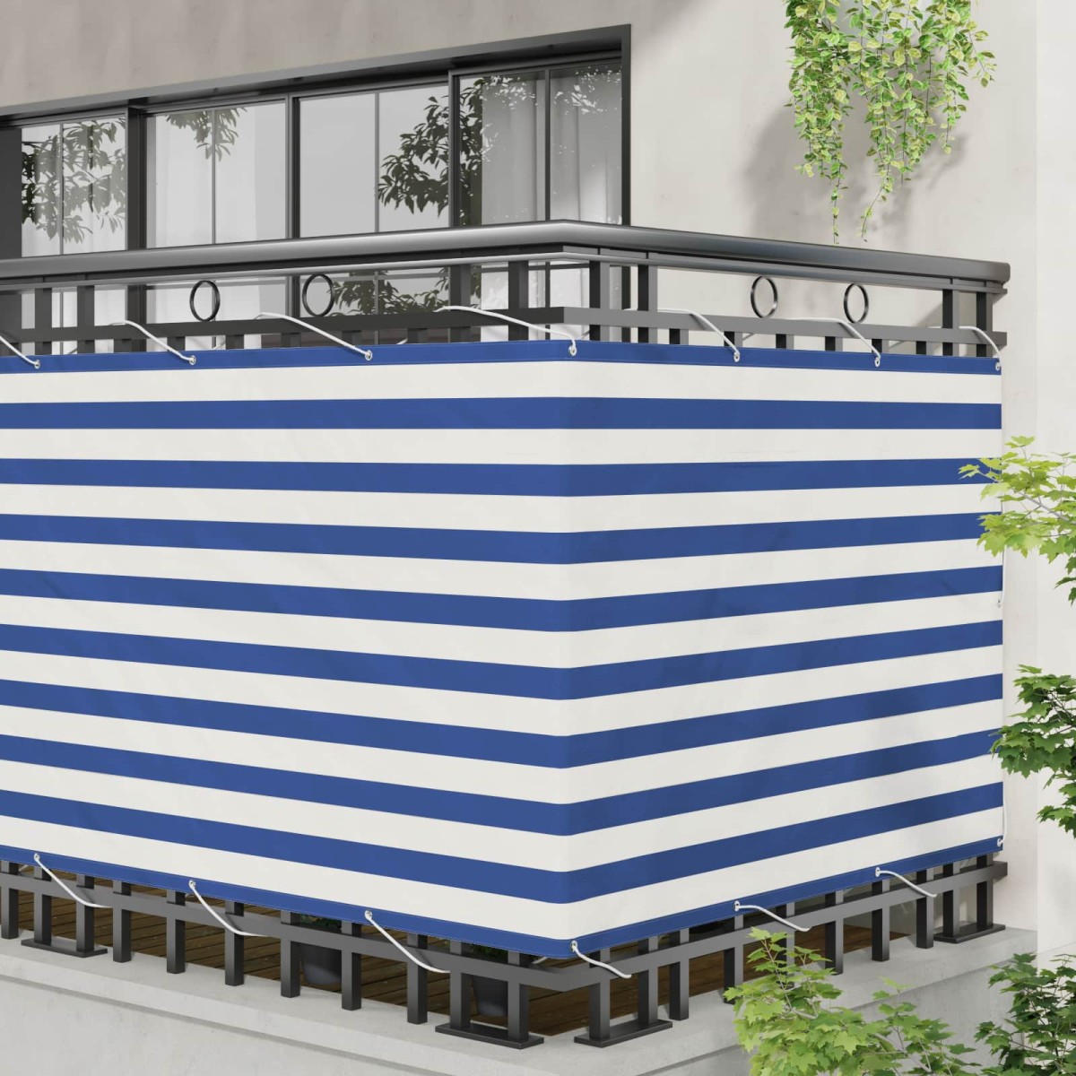 vidaXL Οθόνη Μπαλκονιού Μπλε και άσπρο 110 x 800 εκ Ύφασμα Όξφορντ