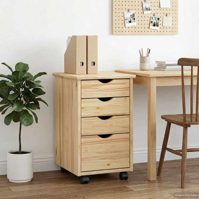 vidaXL Κινητό Ντουλάπι με τροχούς Καφέ 34 x 39 x 56 εκ Στερεό πεύκο