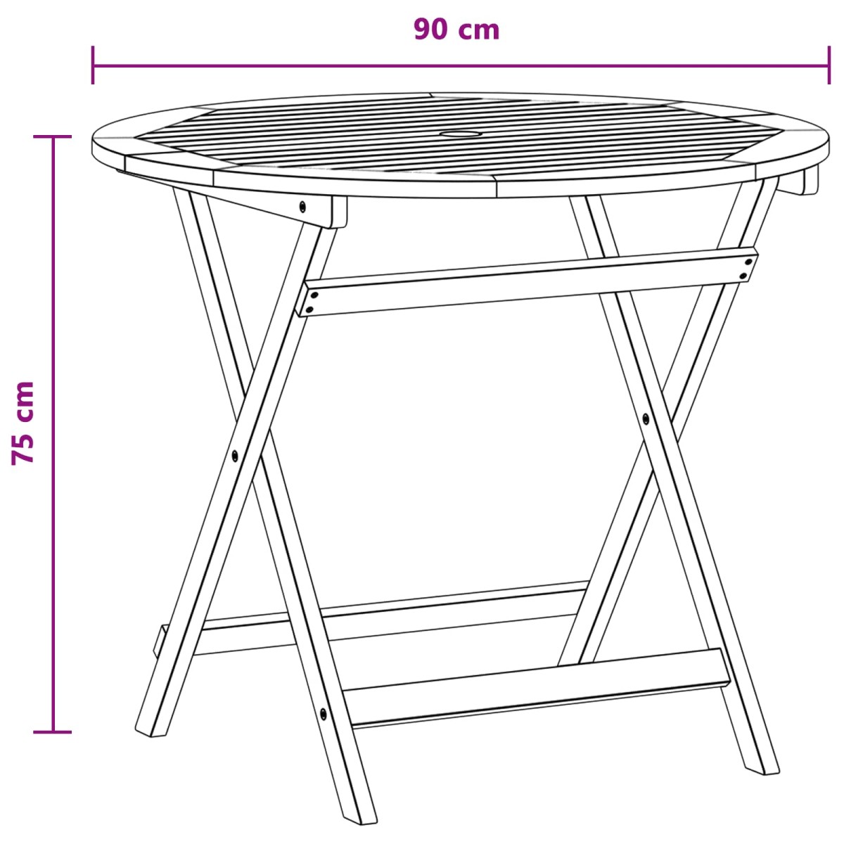 vidaXL Αναδιπλούμενο Τραπέζι Κήπου Καφέ Ø 90 x 75 cm