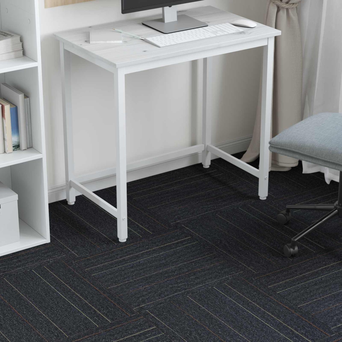 vidaXL Πλακάκι Χαλιού Σκούρο γκρι με ρίγες 50 x 50 cm 36 τμχ.
