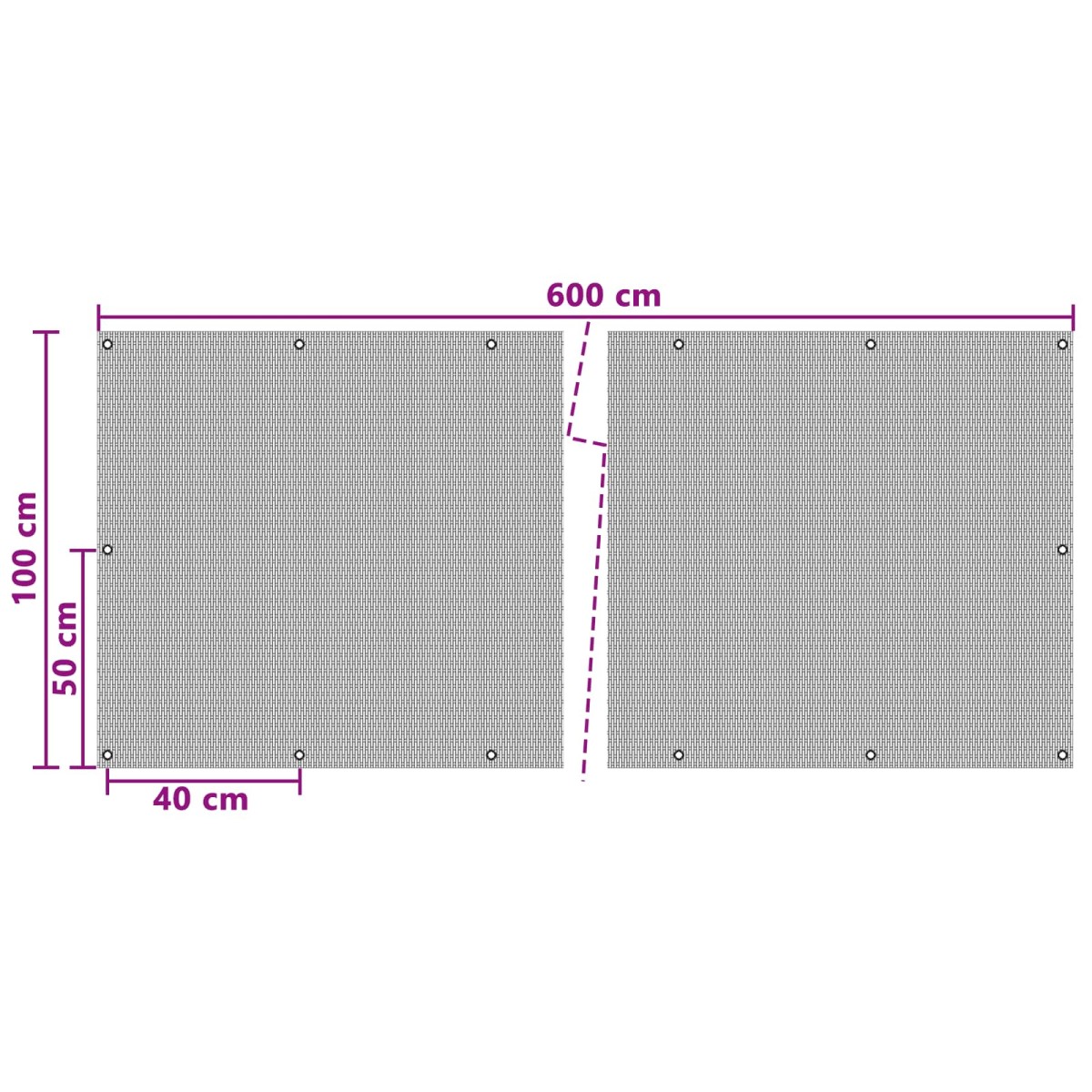 vidaXL Οθόνη Μπαλκονιού με Ενσωμάτωτα Μάτια 600 x 100 cm Μαύρο