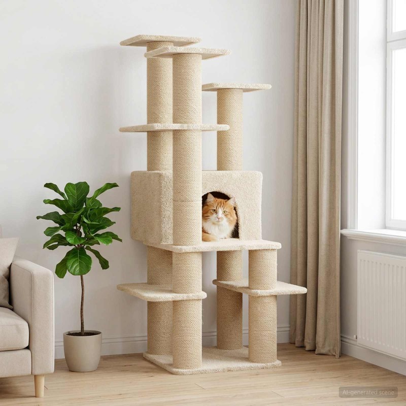 vidaXL Δέντρο γάτας με στύλους ξύρας Κρεμ 161 cm