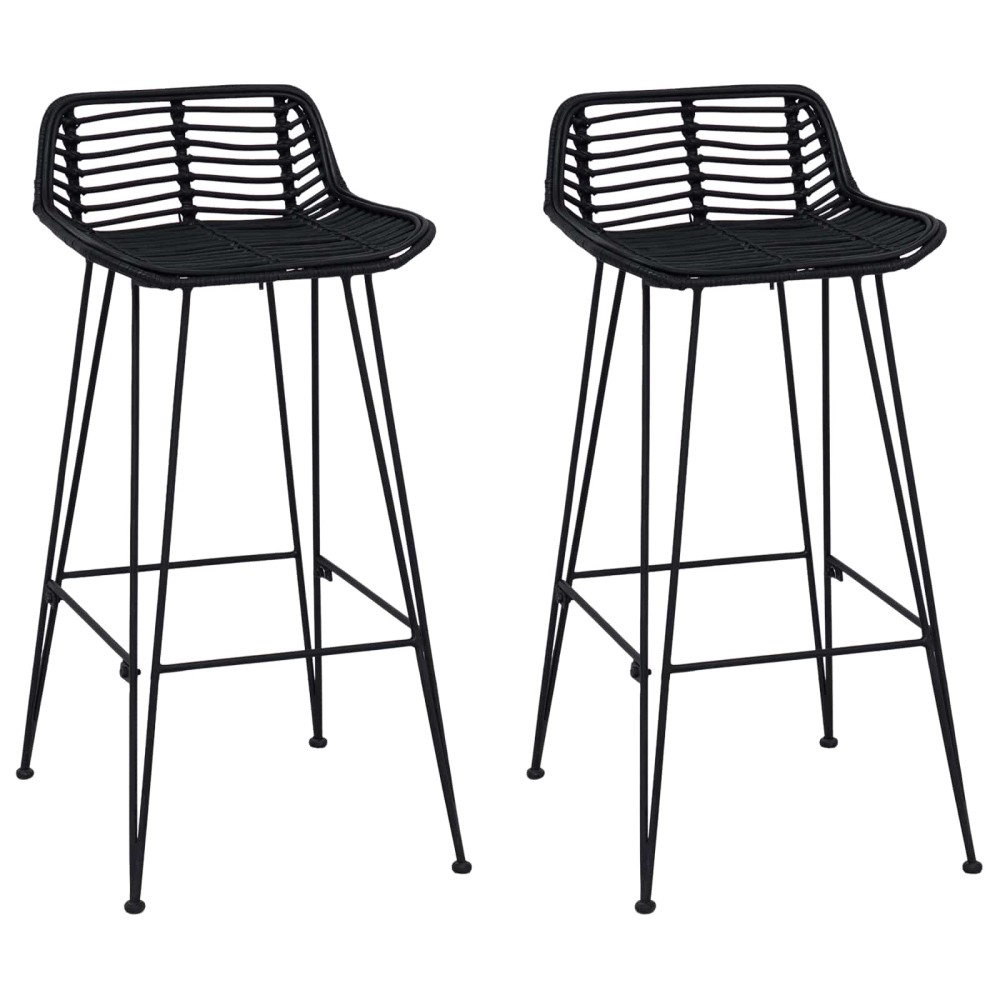 vidaXL Μπαρ σκαμπό 2 pcs Μαύρο 44 x 46 x 91 εκ. Ράτταν και Χάλυβας