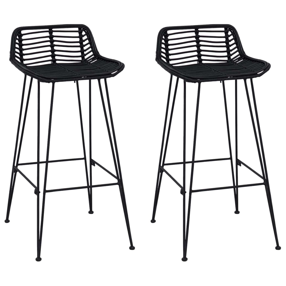 vidaXL Μπαρ σκαμπό 2 pcs Μαύρο 44 x 46 x 91 εκ. Ράτταν και Χάλυβας