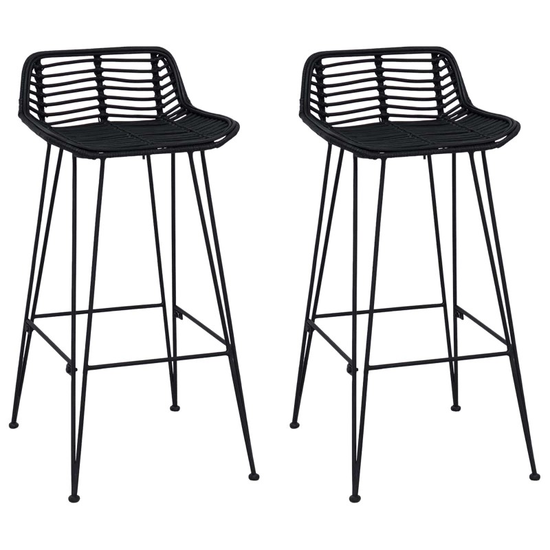 vidaXL Μπαρ σκαμπό 2 pcs Μαύρο 44 x 46 x 91 εκ. Ράτταν και Χάλυβας