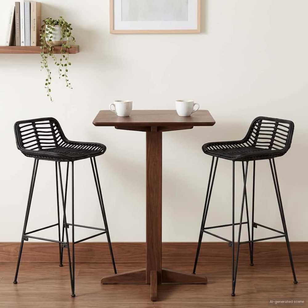 vidaXL Μπαρ σκαμπό 2 pcs Μαύρο 44 x 46 x 91 εκ. Ράτταν και Χάλυβας