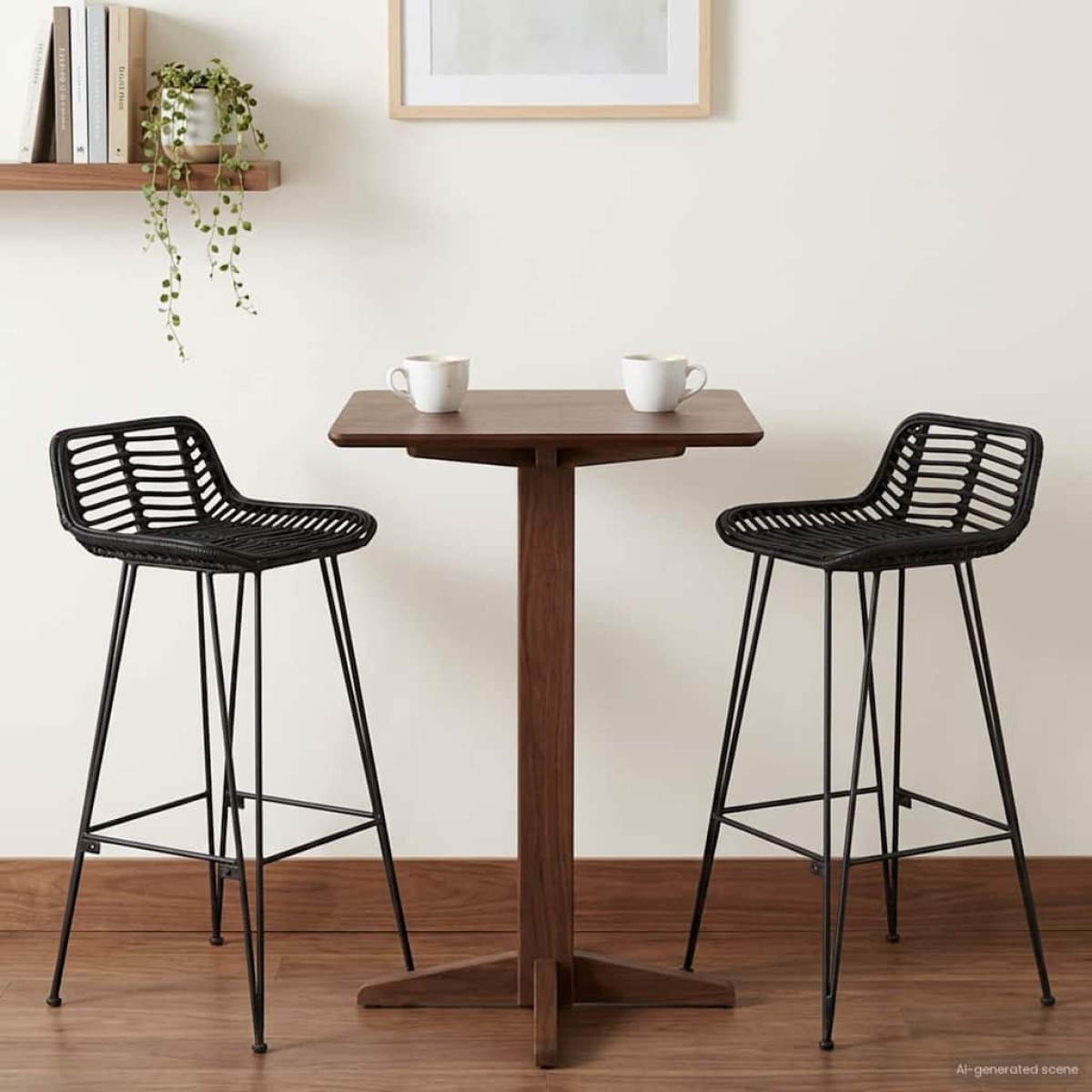 vidaXL Μπαρ σκαμπό 2 pcs Μαύρο 44 x 46 x 91 εκ. Ράτταν και Χάλυβας