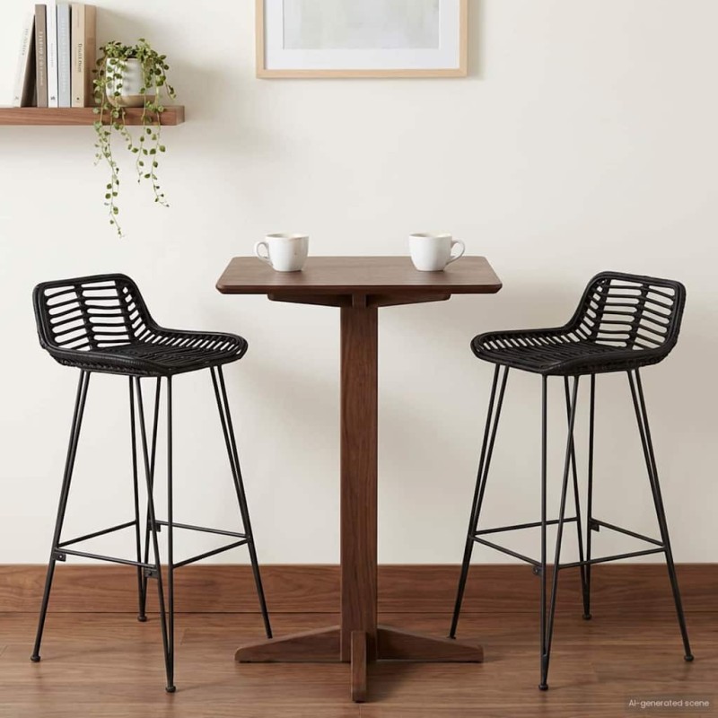 vidaXL Μπαρ σκαμπό 2 pcs Μαύρο 44 x 46 x 91 εκ. Ράτταν και Χάλυβας