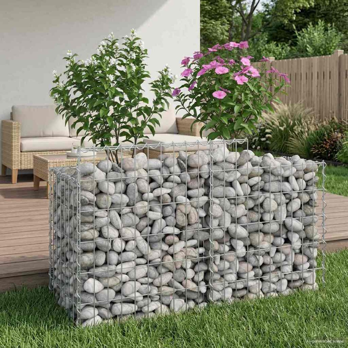 vidaXL Ανασηκωμένο κρεβάτι gabion 100 x 50 x 60 εκ Ασημί