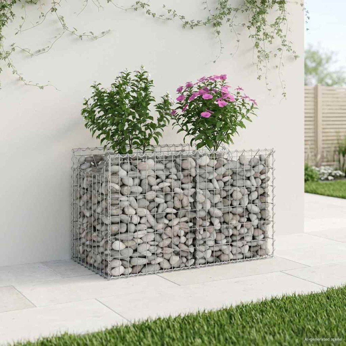 vidaXL Ανασηκωμένο κρεβάτι gabion 100 x 50 x 60 εκ Ασημί
