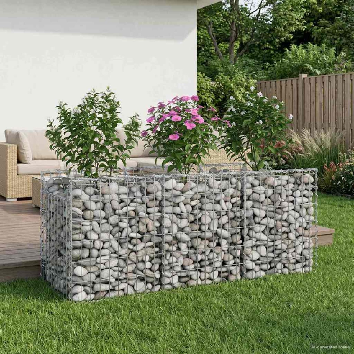 vidaXL Ανασηκωμένο κρεβάτι gabion 150 x 50 x 60 εκ Ασημί