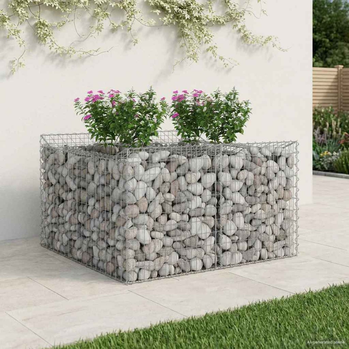 vidaXL Ανασηκωμένο κρεβάτι gabion 100 x 100 x 60 εκ. Ασημί