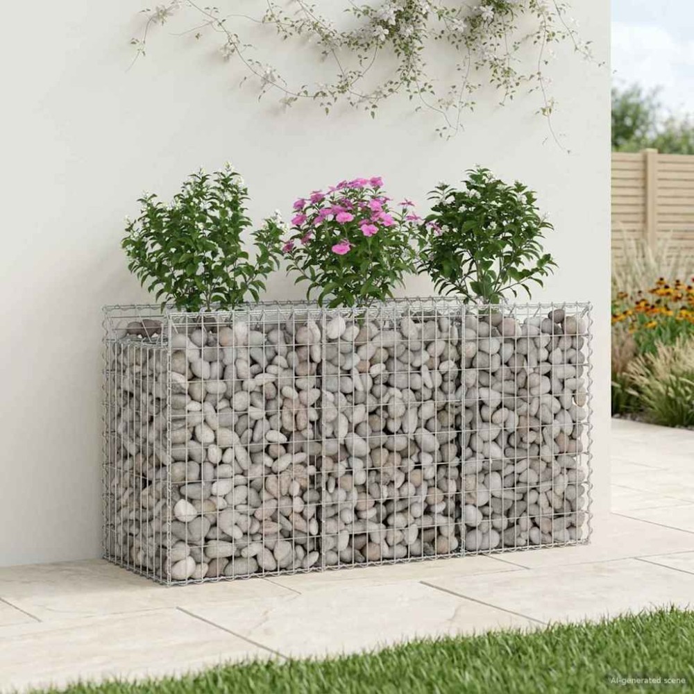 vidaXL Ανασηκωμένο κρεβάτι gabion 150 x 50 x 80 εκ Ασημί