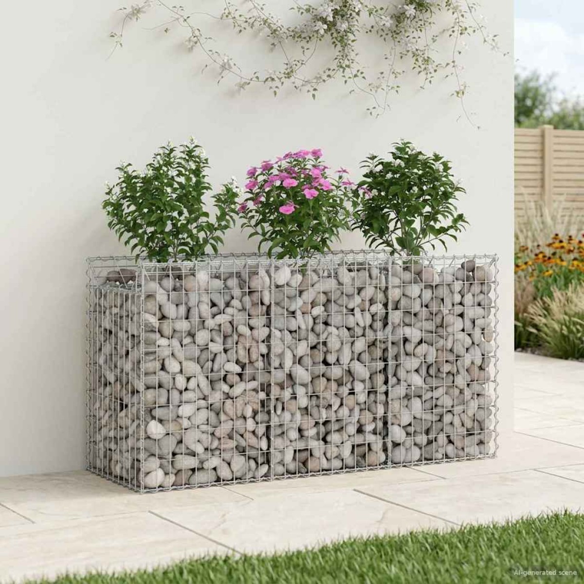 vidaXL Ανασηκωμένο κρεβάτι gabion 150 x 50 x 80 εκ Ασημί