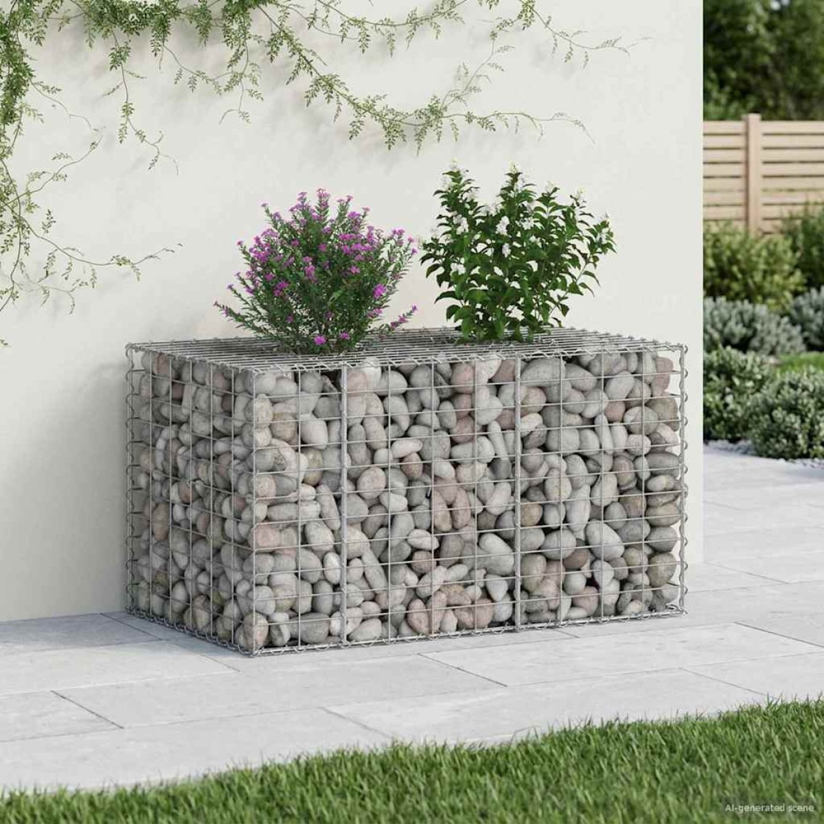 vidaXL Ανασηκωμένο κρεβάτι gabion 100 x 60 x 55 εκ Ασημί