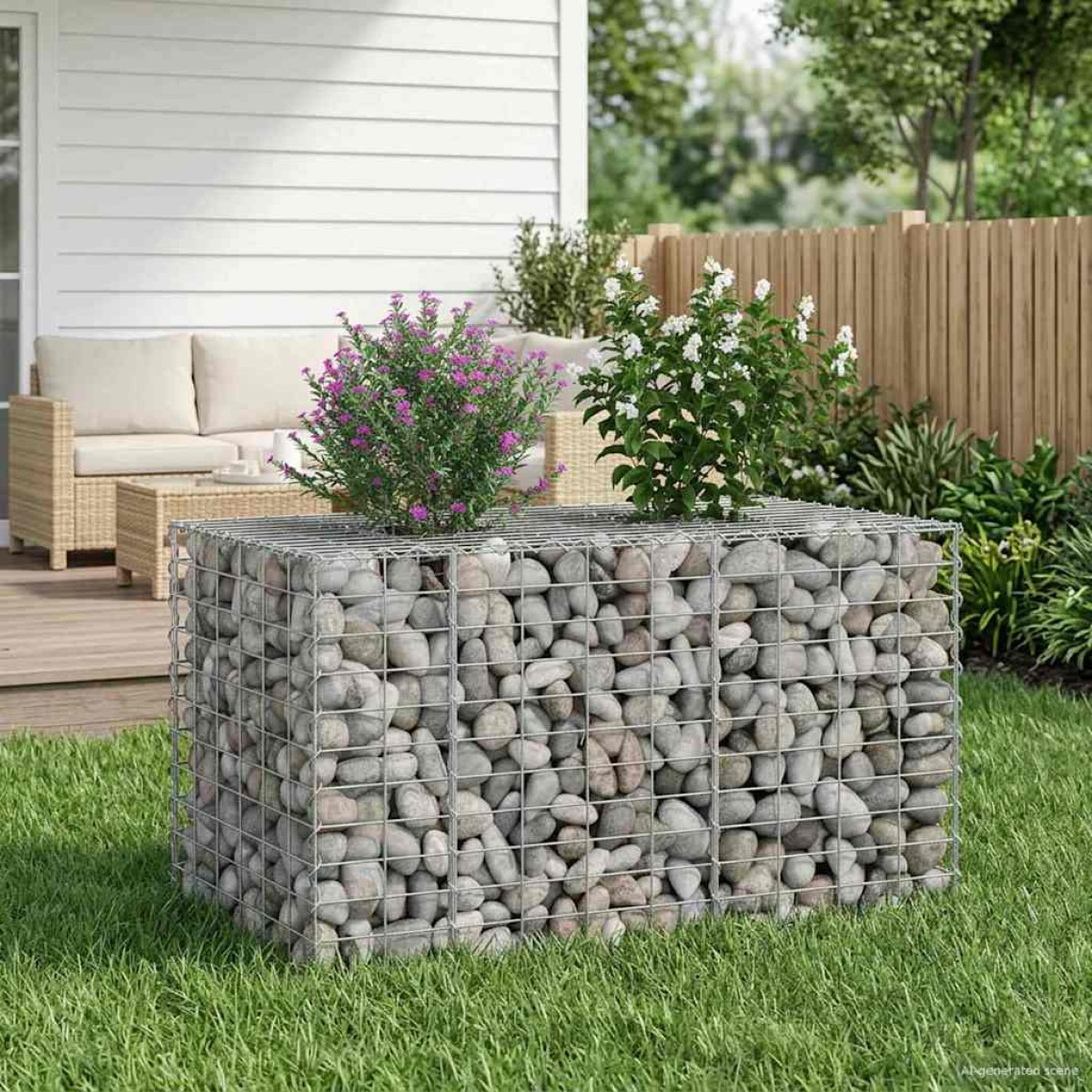 vidaXL Ανασηκωμένο κρεβάτι gabion 100 x 60 x 55 εκ Ασημί