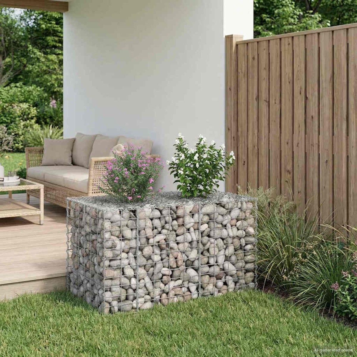 vidaXL Ανασηκωμένο κρεβάτι gabion 100 x 60 x 55 εκ Ασημί