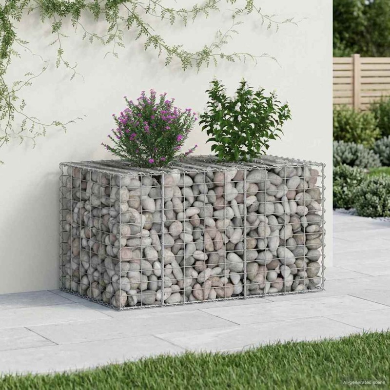 vidaXL Ανασηκωμένο κρεβάτι gabion 100 x 60 x 55 εκ Ασημί