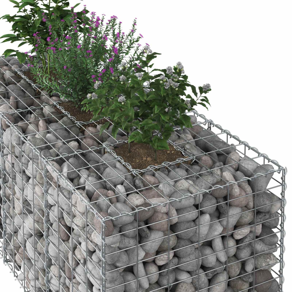 vidaXL Ανασηκωμένο κρεβάτι gabion 140 x 60 x 55 εκ Ασημί