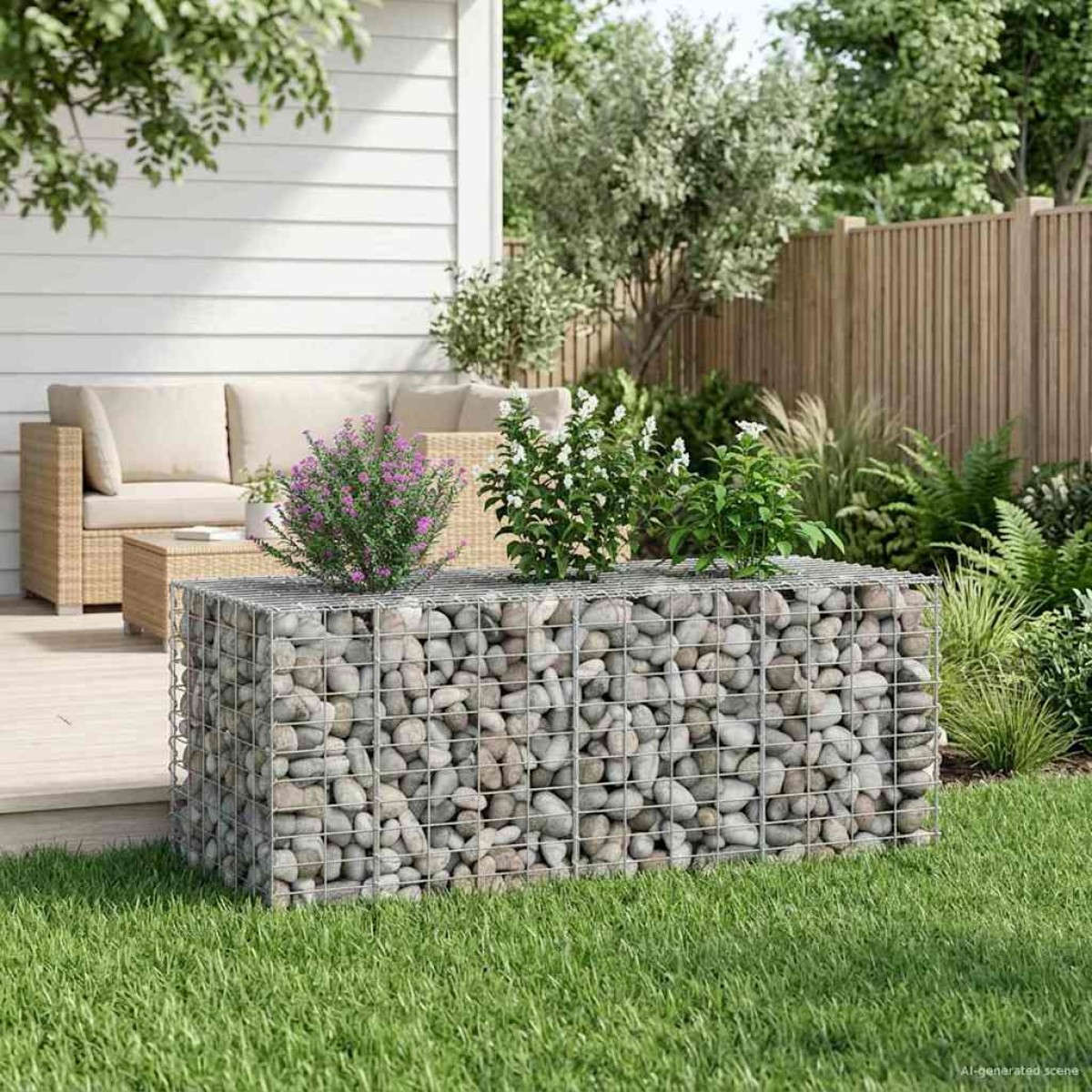 vidaXL Ανασηκωμένο κρεβάτι gabion 140 x 60 x 55 εκ Ασημί