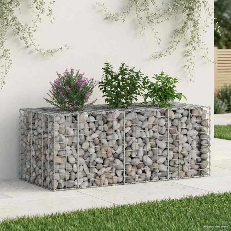 vidaXL Ανασηκωμένο κρεβάτι gabion 140 x 60 x 55 εκ Ασημί