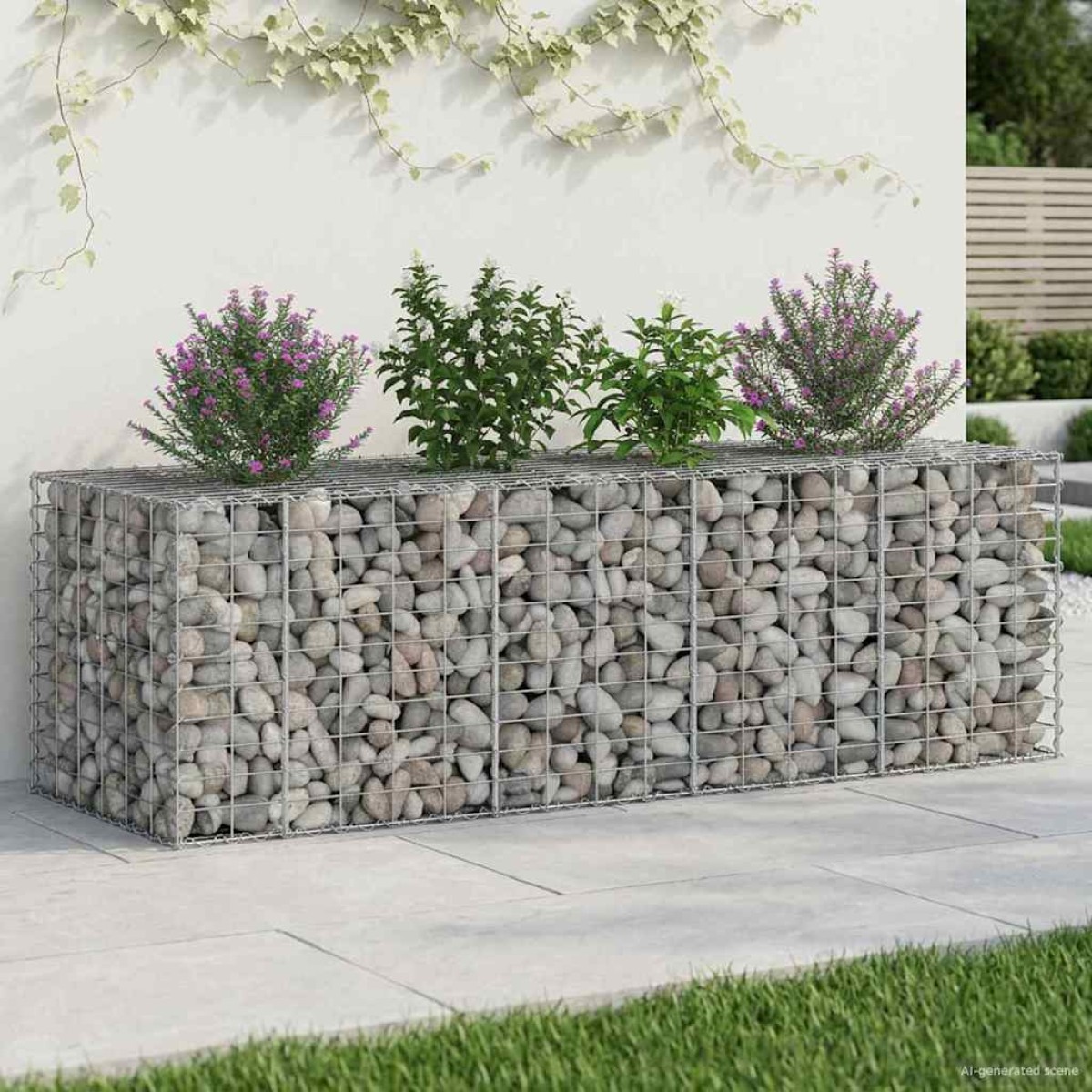 vidaXL Ανασηκωμένο κρεβάτι gabion 180 x 60 x 55 εκ Ασημί