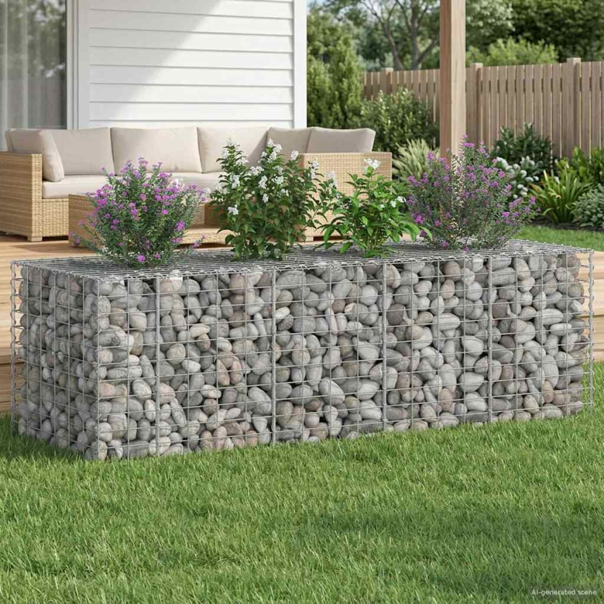 vidaXL Ανασηκωμένο κρεβάτι gabion 180 x 60 x 55 εκ Ασημί