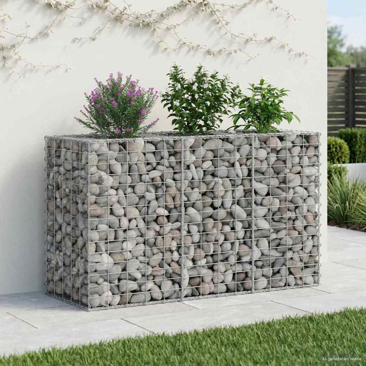 vidaXL Ανασηκωμένο κρεβάτι gabion 130 x 50 x 80 cm Ασημί