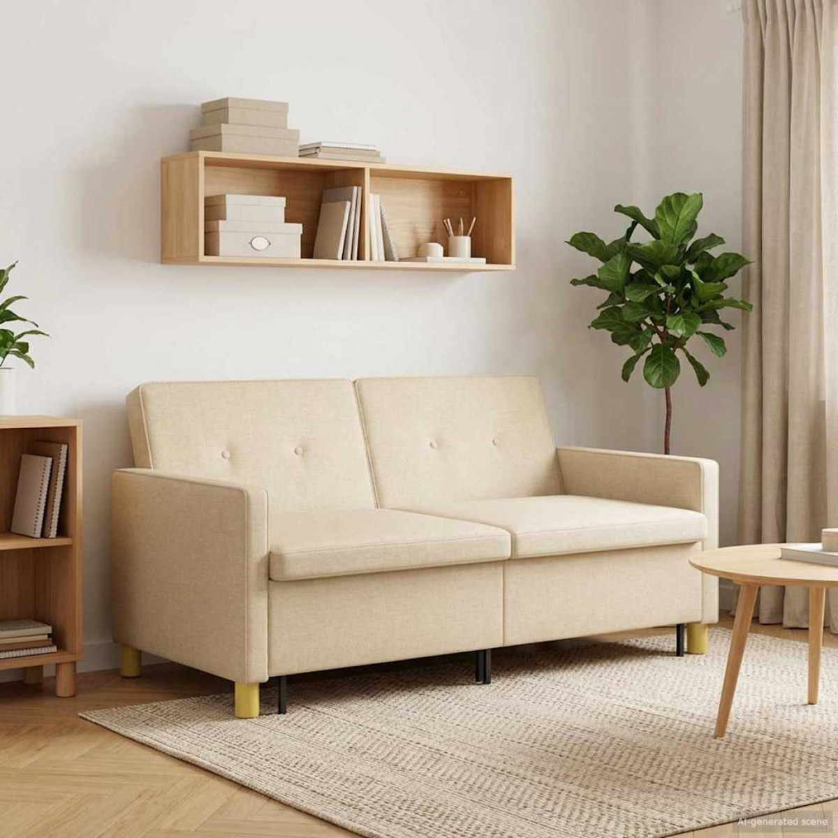 vidaXL Καναπές Κρεβάτι Κρεμ Ύφασμα