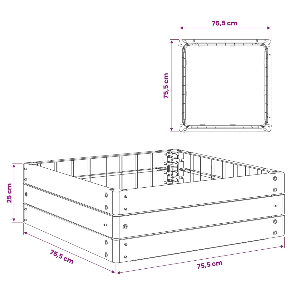 vidaXL Ανεβασμένο Κρεβάτι Μαύρο 75,5 x 75,5 x 25 εκ PP