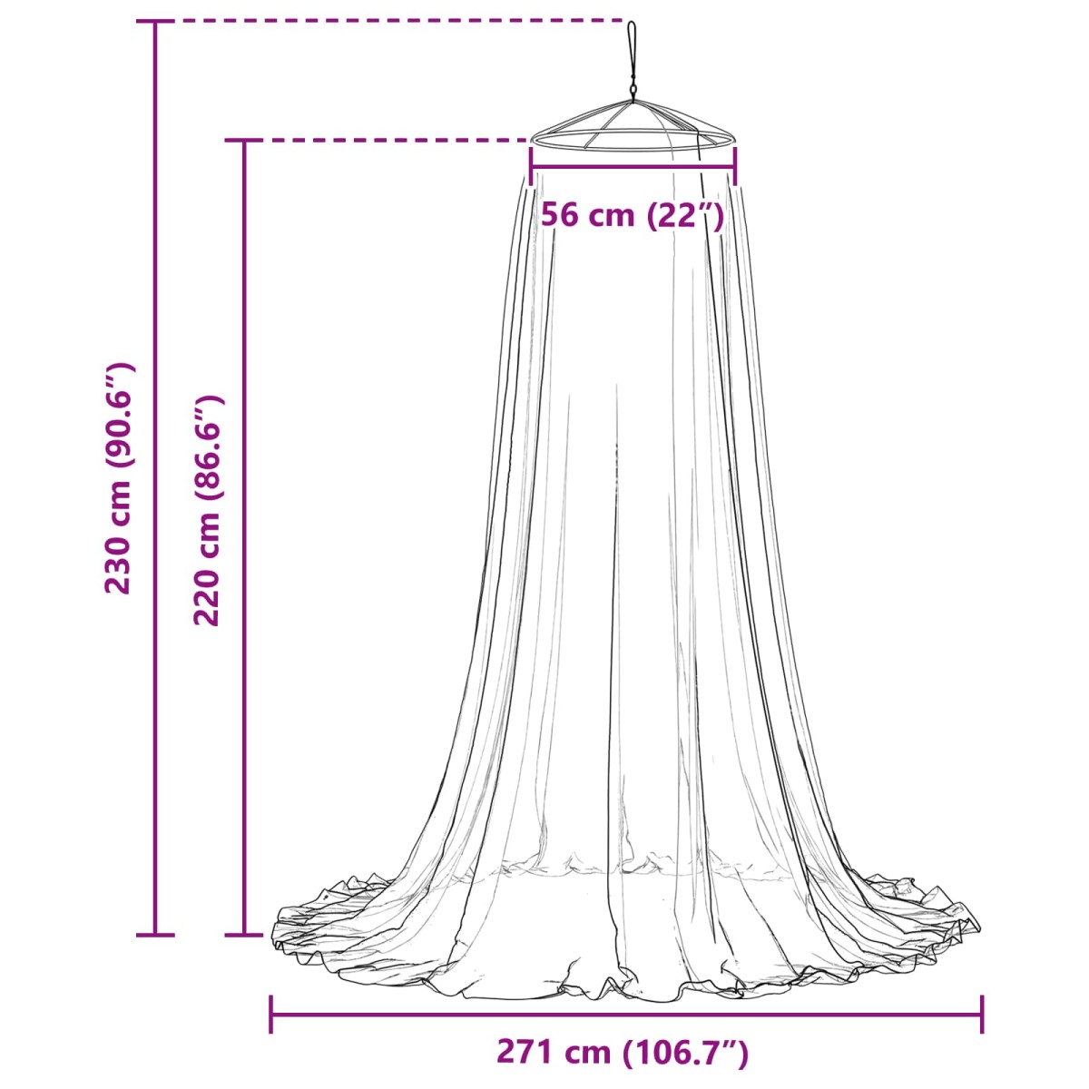 vidaXL Δίχτυ κουνουπιών για κρεβάτι 3 pcs 156 mesh Λευκό ⌀56 x 220 εκ