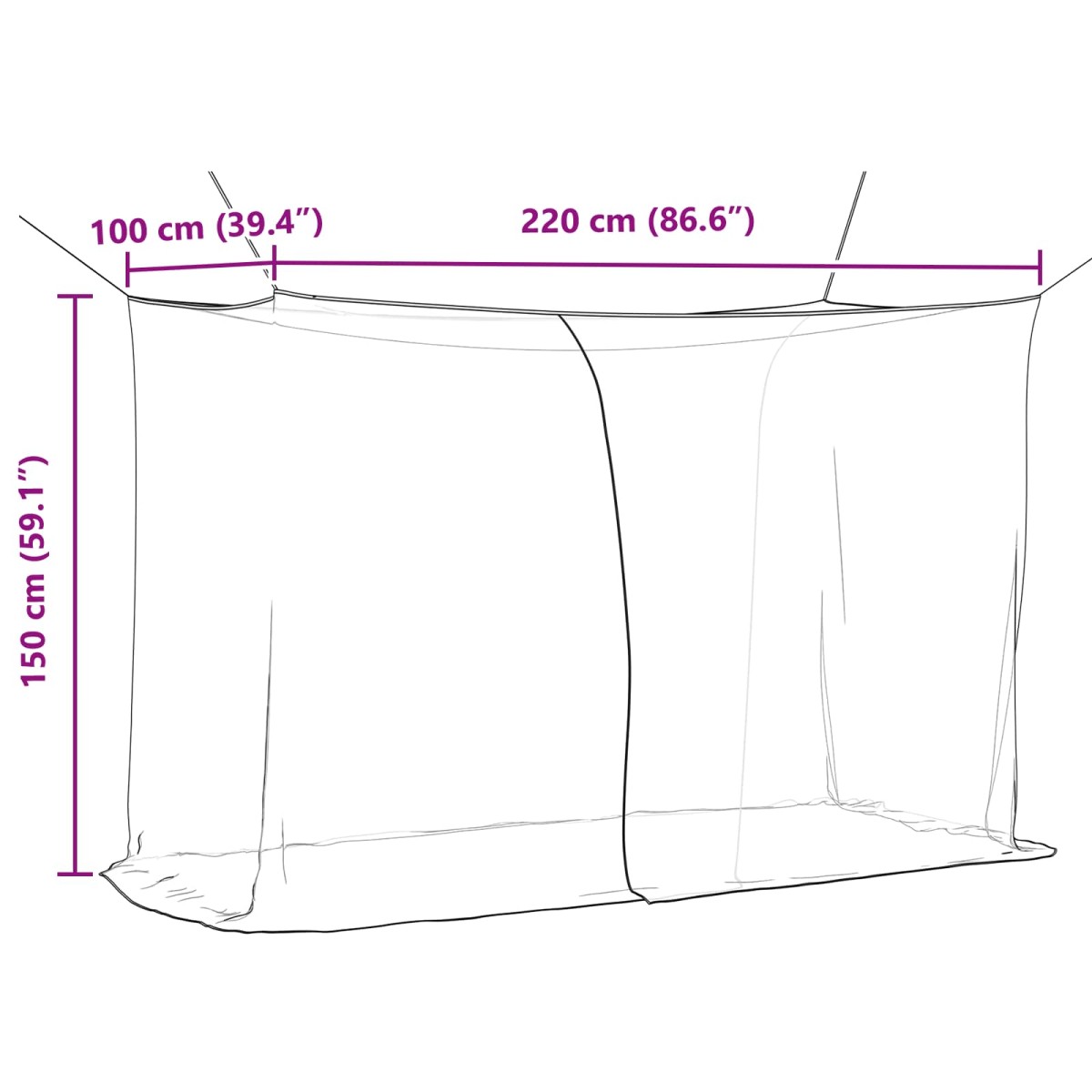 vidaXL Κουνουπιέρα για κρεβάτι 156 πλέγμα Μαύρο 220 x 100 x 150 εκ