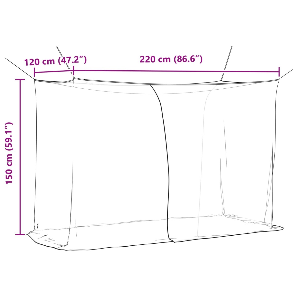 vidaXL Κουνουπιέρα για κρεβάτι 156 πλέγμα Μαύρο 220 x 120 x 150 εκ